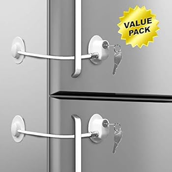 Loot Lock Fridge Lock, Stick On Lock for Refrigerator Door with 2 Keys with 3M VHB for Child Safety, Cabinet Lock, Dorm Fridge Lock, Compact Freezer Lock (2 Pack) (2 Pack White)
