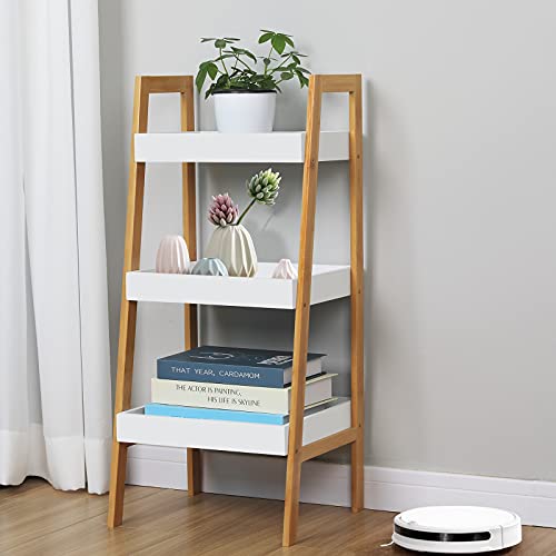 LANPU Ladder Shelf,3Tier Ladder Shelf Open Wood Shelving Unit,Bamboo