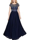 Miusol Women's Vintage Scoop Neck Floral Lace Bridesmaid Wedding Maxi Dress