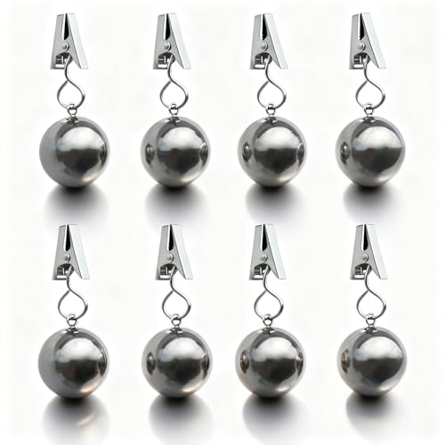 Yanxing 8 Pack Heavy Duty Outdoor Tablecloth Weights Stainless Steel Balls with Rustproof Clip for Outdoor Tables, Parties, Patios, Camping, Curtains and Garden Flags