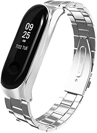 for Xiaomi Mi Band 3 Replacement Band - Stainless Steel Wrist Strap Metal Wristband for Xiaomi Mi Band 3 Smart Watch Accessories(No Tracker) (Silver)