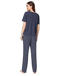 DIDK - Conjunto de pijama con estampado de gato y pantalones de lunares para mujer