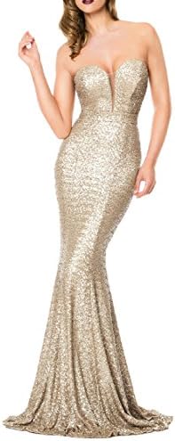 JoJoBridal Women's Long Marmaid Sequins Evening Prom Dress Champagne Size 16