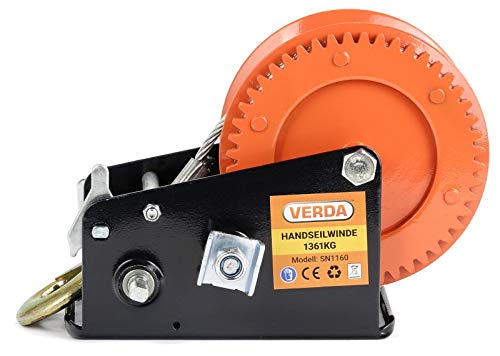 VERDA Seilwinde Handseilwinde Bootswinde Winde Stahlseil Gurtwinde Textilband (3000lbs mit Stahlseil) – Bild 4