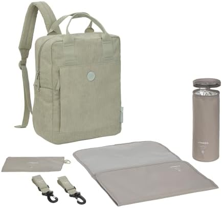 Baby Wickelrucksack Wickeltasche Rucksack mit Wickelunterlage, Kinderwagenbefestigung, Flaschenhalter nachhaltig produziert/GRE Vividal Backpack cord light khaki
