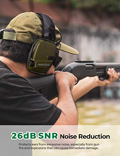 Mpow Electronic Shooting Earmuffs, Rechargeable Ear muffs 30Hrs Playtime, SNR 26dB Ear Muffs Noise Reduction Sound Amplification, Hearing Protection for Shooting, Hunting, Mowing, Woodworking- Green