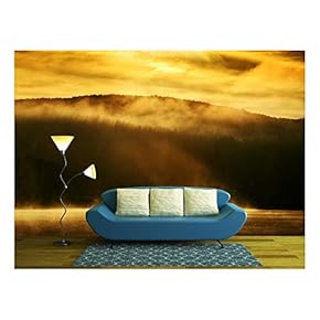 Early Morning Sunrise, Boating on The Lake in The Sunlight - Removable Wall Mural | Self-Adhesive Large Wallpaper - 66x96 inches