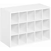 15-Cube Shoe Organizer Storage Shelf, White, 24x19 in | Open Cubby Design, Entryway &amp; Closet Use, Flat Top Surface, 3-Row x 5-Column Grid, 11.63 in. Depth