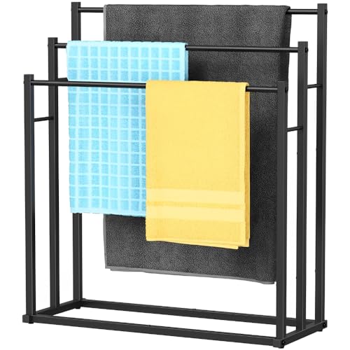 Beauenty Bathroom Towel Rack,3 Tiers Metal Towel Rail Standing,Bath Towel Stands,Freestanding Towel Holder for Bath Storage & Hand Towels,Next to Tub or Shower,Outdoor Pool Towel Racks