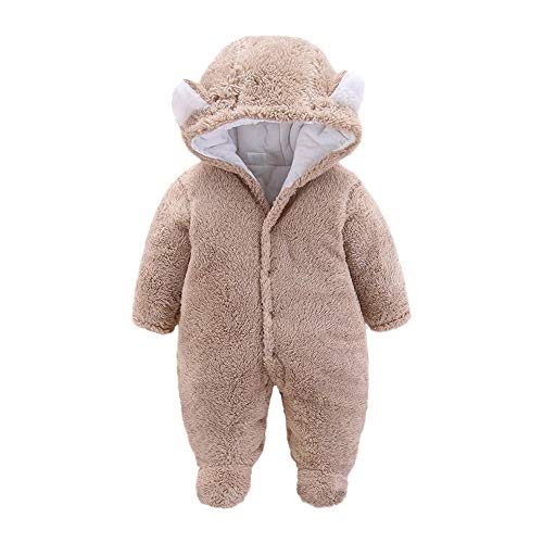 Baby Boys Girls Solid Cartoon Ear Velvet Hooded Jumpsuit Romper