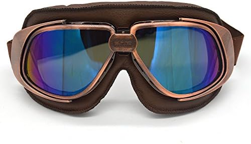 evomosa Vintage Retro Aviator Pilot Style Motorcycle Motocross Cruiser Scooter Goggles UV Protection Outdoor Sunglasses Biker Rider Racer Sport Helmet Glasses Eyewear (Copper Frame, Colorful Lens)