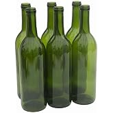 North Mountain Supply Glass Bordeaux Wine Bottles, 750ml, Case of 6, Green | Home Brewing Wine Bottles, Alcoholic Drink Stora