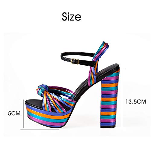 Women-Multi-Metallic-Chunky-Block-Dress-High-Heel-Wedge-Shoes-Platform-Sandals