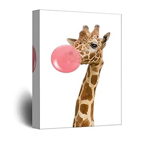 Canvas Wall Art Cute Animals Playing Bubblegum Painting Artwork for Home Prints Framed - 12x18 inches