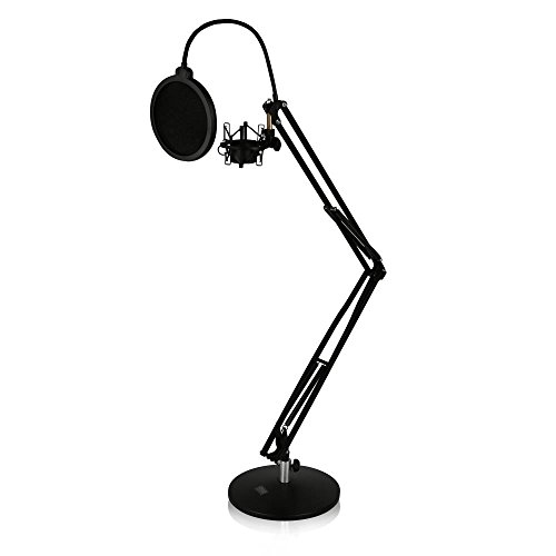 Tabletop Suspension Microphone Boom Stand - Studio Scissor Arm Mic Mount, Includes Pop Filter & Anti-Vibration Shock Mount