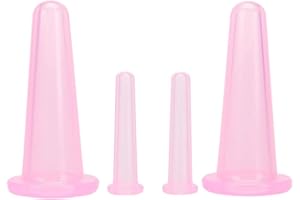 AKOAK 4 Pcs/Set (2 Large &2 Small) Natural Silicone Massage Cup, Suitable for Body, Face, Neck, Back, Eye Massage, Vacuum Tank, Perfect for Body and Facial Care, Anti-Aging Beauty Tool (Pink)