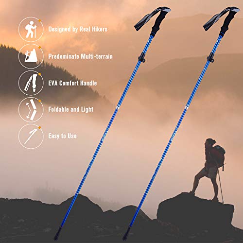 XYCING Trekking Poles Collapsible - 2 Pack Adjustable Auminum Alloy Hiking Poles, Foldable Lightweight Hike Walking Sticks for Hiking Camping (Blue)
