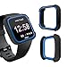 Landhoo Fitbit Versa Screen Protector Versa Lite Case, Shock Proof Bumper Cover Scratch Resistant Protective Rugged Case Replacement for Fitbit Versa & Versa Lite Smart Watch(Black/Blue)