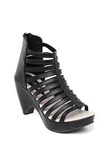 black faux leather sandals