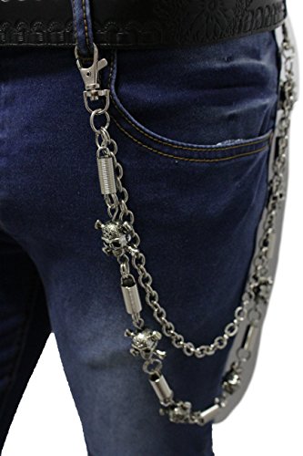 TFJ Men Wallet Silver Metal Chain Keychain Skeleton Skull Charm Pirate Bones