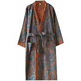 PEWRESLORS Yarn-dyed Cotton Japanese Kimono Bathrobe Loose Sleepwear Retro Yukata Robe for Women