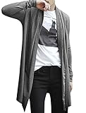Allegra K Men Long Sleeve Open Front Pockets Leisure Long Cardigan M Grey