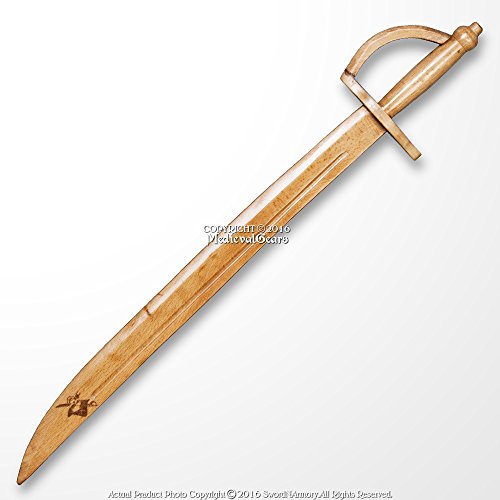 Medieval Gears Brand 30" Solid Natural Wood Pirate Cutlass Medieval Sword with Skull Emblem Cosplay - Image 2