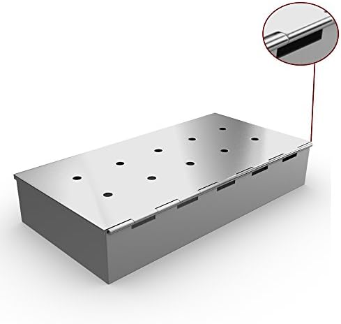 Smoker Box for BBQ Grill Wood Chips - 25% Thicker Stainless Steel Won't WARP - Charcoal & Gas Barbecue Meat Smoking with Hinged Lid - Best Grilling Accessories & Utensils by Cave Tools