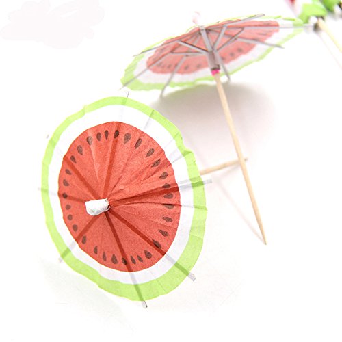 Bilipala 50 PCS Watermelon Paper Umbrellas Fruits Cocktail Dessert Parasol Picks Party Cupcake Toppers Picks Decoration