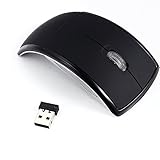 Mouse Wireless Foldable Arc Optical Mouse with USB Receiver for PC Laptop MacBook (Black)