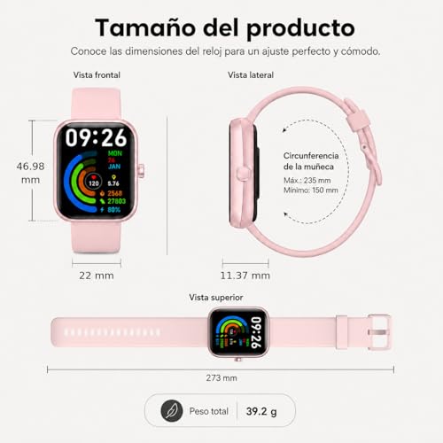 EASYTAO Reloj Inteligente, Smartwatch Mujer, Llamadas por Bluetooth, Monitorización del sueño, con el Asistente de Voz Alexa, Monitoreo de Salud Las 24 Horas, Impermeable IP68, Rosa