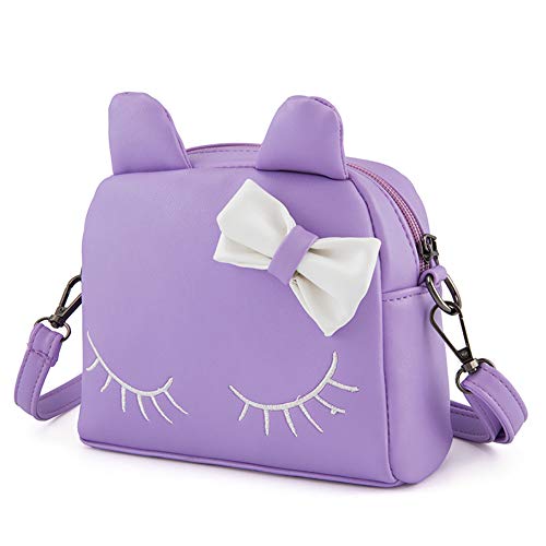 ToToDog Cute Cat Ear Girls Purse Kids Handbags Crossbody Bags PU Leather Shoulder Bags Mini Backpack Bags For Girls (purple)