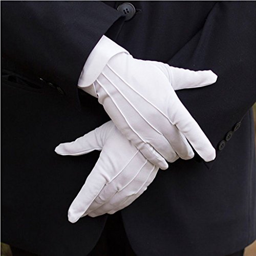 DH White Cotton Gloves, Formal Tuxedo Honor Guard Parade Gloves -12 Pairs Pack