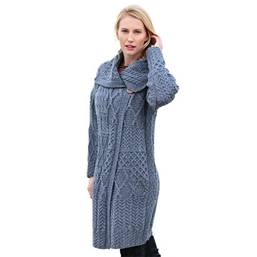 Ladies 100% Irish Merino Wool Patchwork Long Sweater by Carraig Donn Ladies 100% Irish Merino Wool Patchwork Long Sweater by Carraig Donn