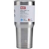 Built 30oz Insulated Coffee Tumbler, Stainless Brushed - Reusable Stainless Steel Travel Mug with Slide Lid, Double Wall Thermal Cup for Hot or Cold Drinks - BPA-Free, Car Cup Holder Friendly