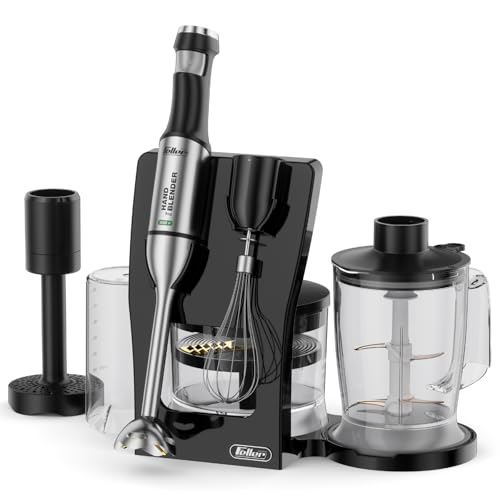 Feller Germany 5in1 Hand Blender 1000W, 1.8L Food Processor + 4 Blades, 1.2L Chopper, Whisk, Purée Maker, 4-Fin Titanium Blade, Stainless Steel Body, HB1000 Pro, 2Y Guarantee-UAE Version (Black)