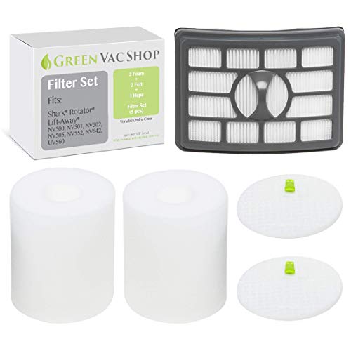 GreenVacShop 2+1 Pack Shark Rotator Professional Lift-Away NV500, NV501, NV502, NV503, NV505, NV510, NV520, NV552, UV560 Replacement Filter Set, 2 Foam+2 Felt+1 HEPA Filters, XFF500 XHF500