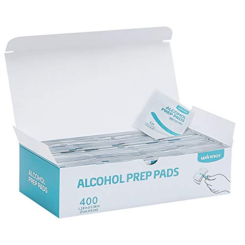 Winner Sterile Alcohol Prep Pads, Small-4-Ply Square Cotton Pads Well-Saturated in Alcohol, 400 Pcs (1.18" X 2.36")