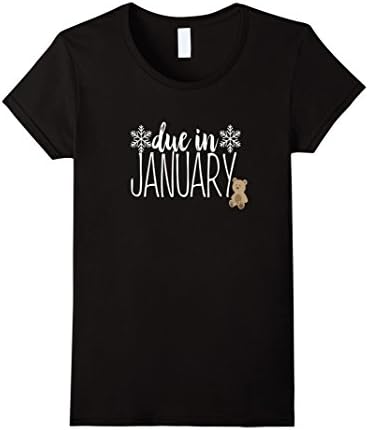 Women's Pregnancy Shirt Due In January Snow Mom Dad Baby Pregnant Medium Black