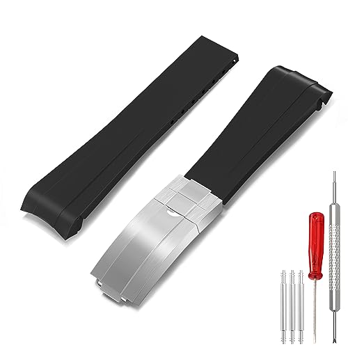 Wentokye 20mm Watch Band for Rolex Rubber Strap 20mm for Men & Women Watches-Replacement Curved Lug End Watch Strap Colors:Black, Blue,Green 20mm 21mm