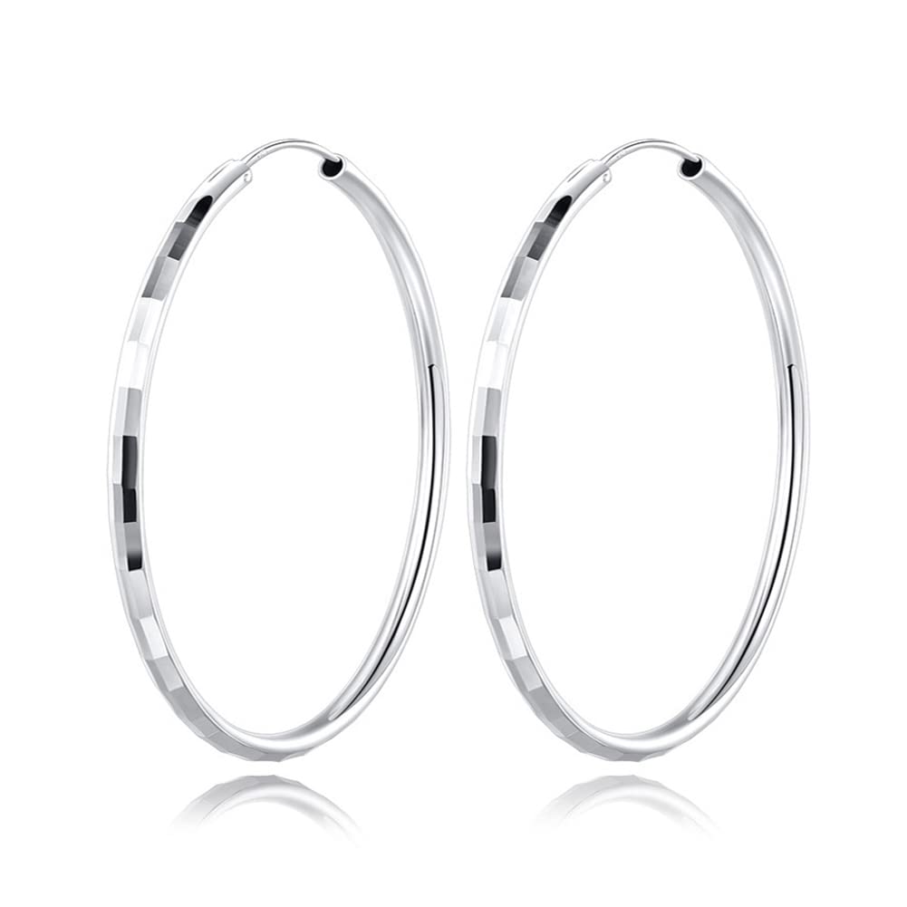 Zolkamery Silver Hoops Earrings for Women, 925 Sterling Silver Big Hoop Earrings, 45mm Large Circle Creole Huggie Hinged Earrings, Big Sleeper Ear Ring Allergy Free Christmas Birthday Jewellery Gift