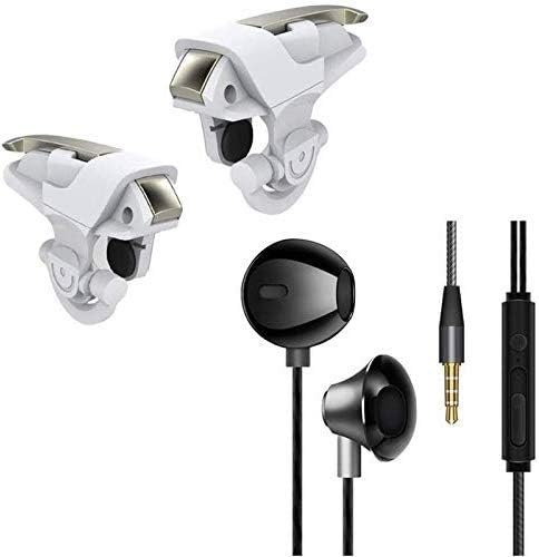 Kmnic H-4 Super Extra Bass in-Ear Earphones, Mic with White Shark PUBG Trigger Controller for Shooting and Aim Gaming (Color May Vary)