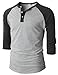 H2H Mens Casual Slim Fit Raglan Baseball Three-Quarter Sleeve Henley Premium T-Shirts Charcoal US M/Asia L (CMTTS0174)