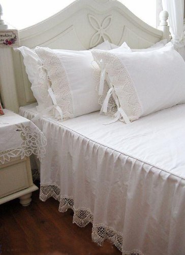 One Piece Shabby Victorian Style White Wide Lace Matching Pillowcase Sham 1117 (King 20"x36") - Thumbnail 5
