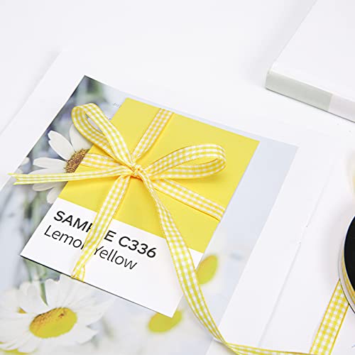 VGoodall Yellow Gingham Ribbon, 3/8 x 50Yd Picnic Craft Ribbon Blue Ribbons for Hair Accessories Craft and Christmas Gift Wrapping