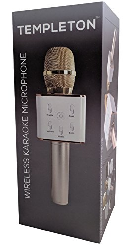 Templeton-3-in-1-Wireless-Karaoke-Microphone-w-Built-In-Bluetooth-Speaker-Echo-Effects-Functions-Use-w-iPhone-Apple-Android-PC-Smartphones-w-Free-Cell-Phone-Lyrics-Holder