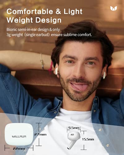 WALLMUM True Wireless Earbuds Bluetooth 5.0 with Mic for iPhone & Android Bluetooth Heaphones in Ear Hi-Fi Stereo Earphones Touch Control Waterproof Headset with Charging Case for Sport White