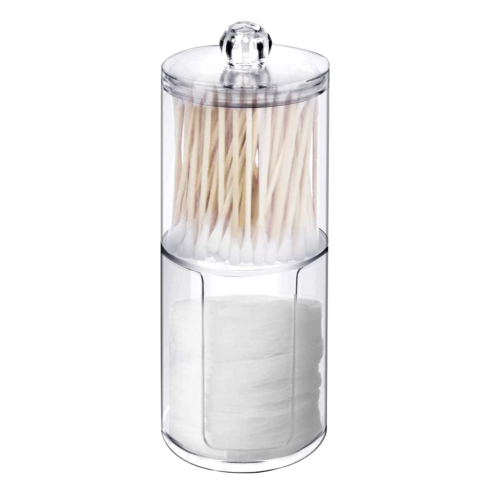 Qanye Cotton Pads Storage, Swab Holder with Lid Bathroom, Clear Makeup Pads Container Organizer, Makeup Organizer Cotton Pads Holder, for Storage of Cotton Swabs, Cosmetics, Paper Towels (2 Layers)