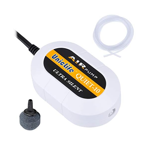 Uniclife-Quiet10-Aquarium-Air-Pump-with-Accessories-for-40L-Fish-Tank Uniclife Aquarium 1000 cc/min Nano Air Pump Quiet White Oxygen Aerator with Air Stone and Airline Tubing Accessories for…