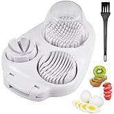 3 in 1 Egg Slicer for Hard Boiled Eggs with Cleaning Brush | Three Cutting Modes for Slices, Wedges and Dices, Egg Cutter&amp;Fruit Slicer, Heavy Duty, Stainless Steel Wires, Dishwasher Safe